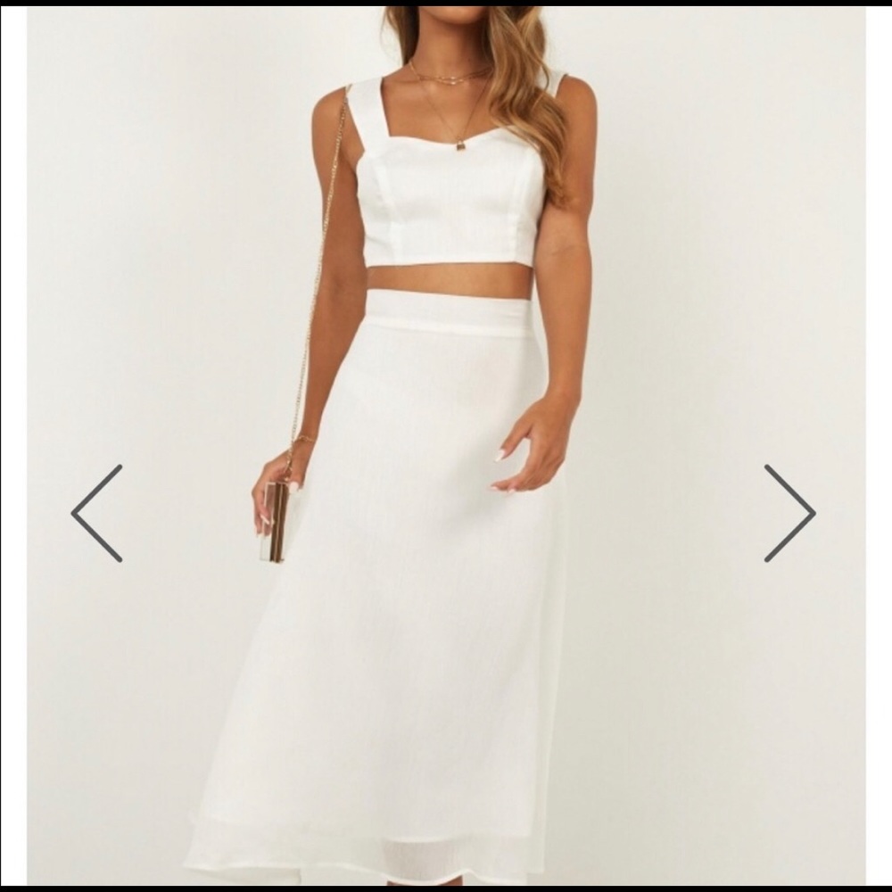 EUC Showpo Size 8 AU two-piece skirt set white